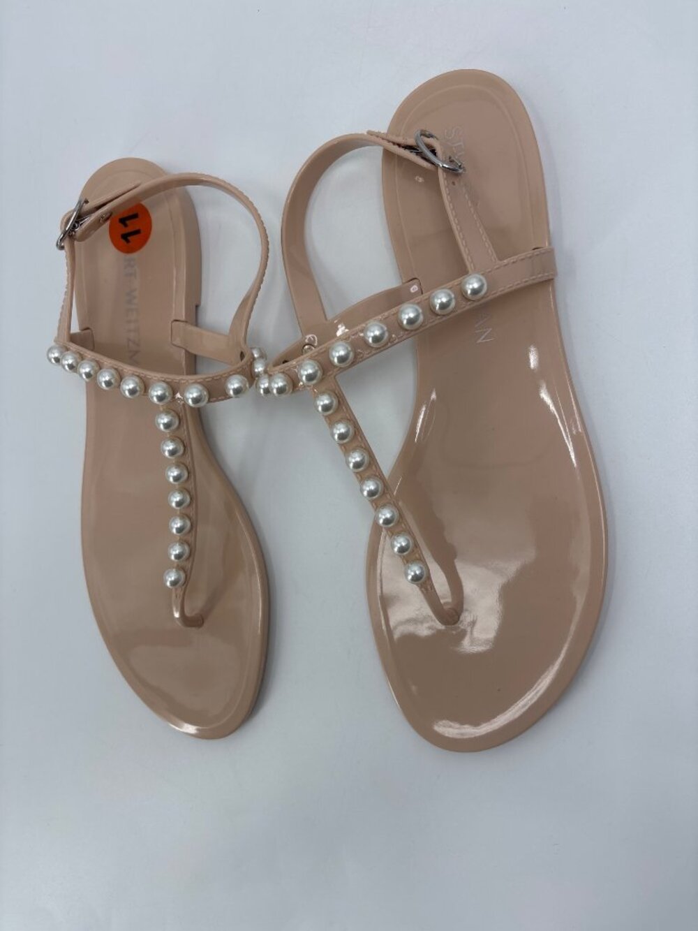 Stuart Weitzman Goldie  Jelly Pearl Thong Sandal Nude Beige Size 11 NWOB - Picture 3 of 6